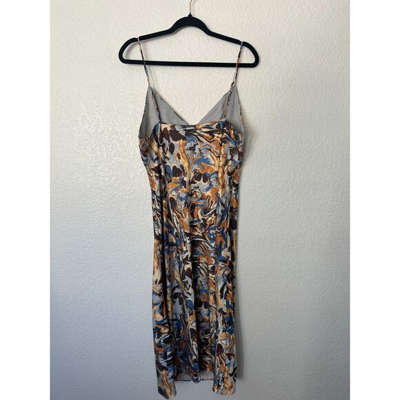 Abercrombie & Fitch Satin Slip Midi Dress Marble Print Multicolor Sz Large - Picture 7 of 11